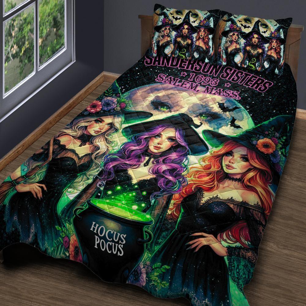 Personalized Halloween Sanderson Sisters Hocus Pocus Witch Quilt Bedding Set 3-Pc Personalized Halloween Sanderson Sisters Hocus Pocus Witch Quilt Bedding Set 3-Pc