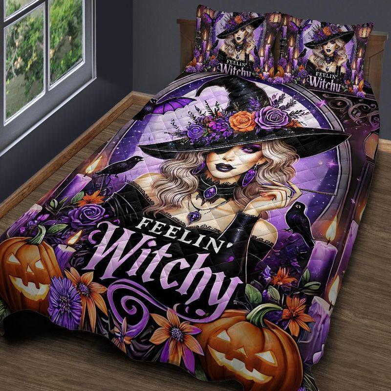 Personalized Halloween Witch Feeling Witchy Quilt Bedding Set 3-Pc Personalized Halloween Witch Feeling Witchy Quilt Bedding Set 3-Pc