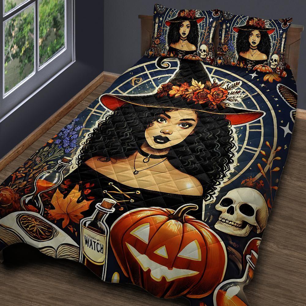 Personalized Halloween Witch Quilt Bedding Set 3-Pc for Witchy Home Decor Personalized Halloween Witch Quilt Bedding Set 3-Pc for Witchy Home Decor