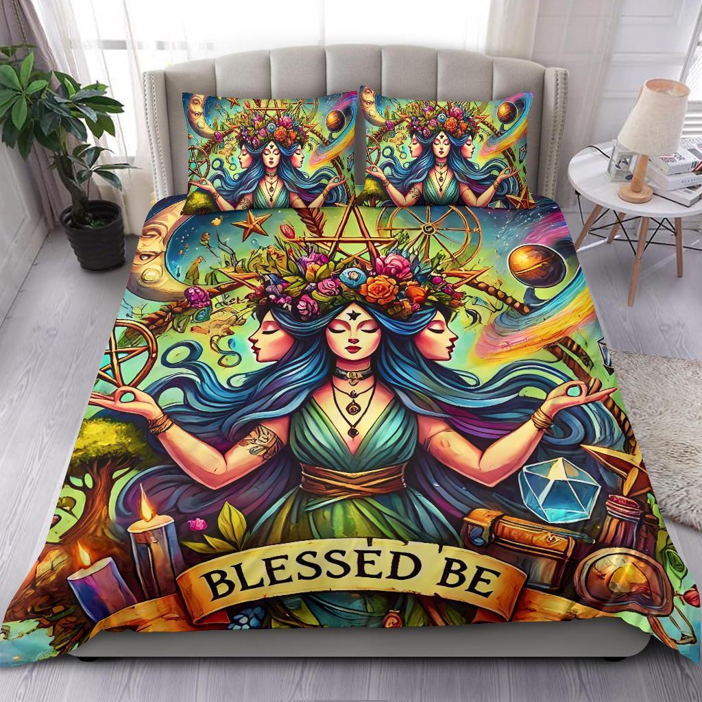 Personalized Hecate Goddess Duvet Cover Bedding Set 3-pc Wiccan Triple Goddess Duvet Cover Bedding Set 3-pc-1