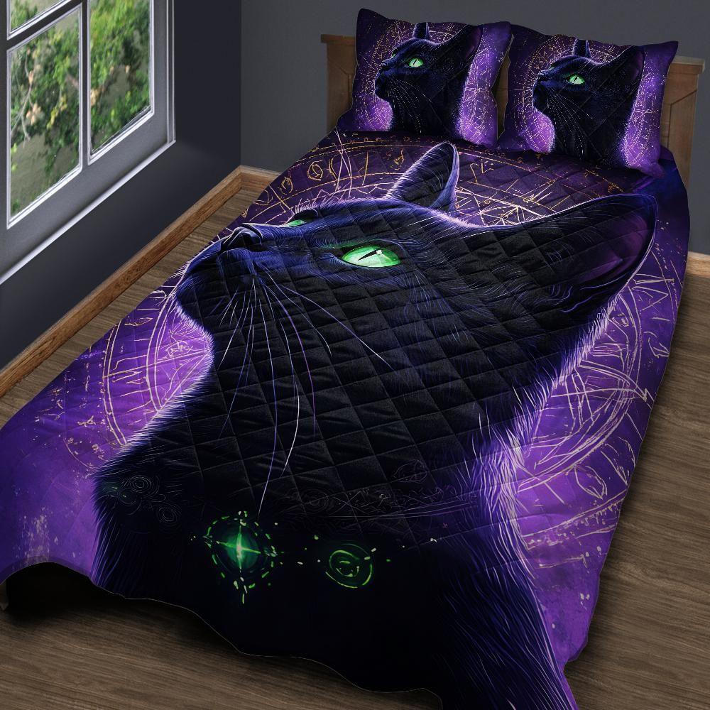 Personalized Magic Black Cat Witchcraft Quilt Bedding Set 3-Pc Personalized Magic Black Cat Witchcraft Quilt Bedding Set 3-Pc