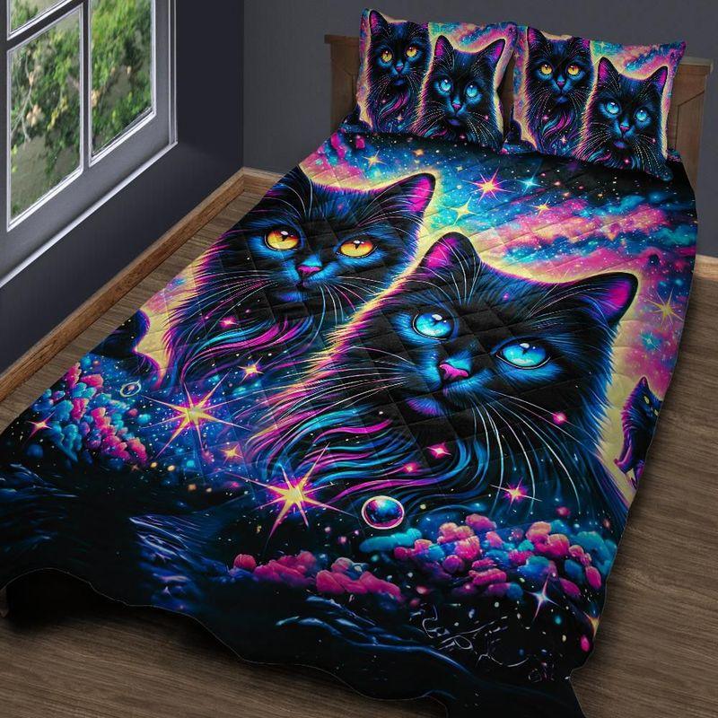 Personalized Magic Black Cats Quilt Bedding Set 3-Pc Witchy Home Decor Personalized Magic Black Cats Quilt Bedding Set 3-Pc Witchy Home Decor