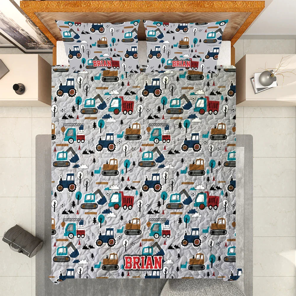 Personalized Mod Trucks 3-Piece Quilt Bedding Set With Pillowcases Personalized Mod Trucks 3-Piece Quilt Bedding Set With Pillowcases
