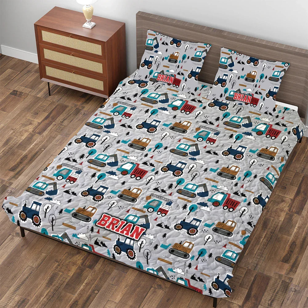 Personalized Mod Trucks 3-Piece Quilt Bedding Set With Pillowcases Personalized Mod Trucks 3-Piece Quilt Bedding Set With Pillowcases