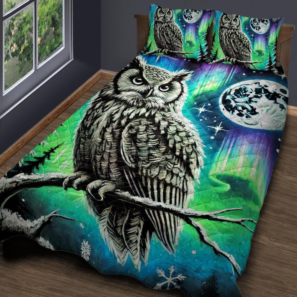 Personalized Moon Owl Quilt Bedding Set 3-Pc for Pagan Yule Decor Personalized Moon Owl Quilt Bedding Set 3-Pc for Pagan Yule Decor