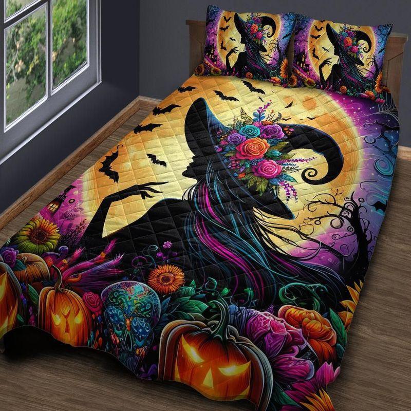 Personalized Moon Witch Quilt Bedding Set 3-Pc Halloween Home Decor