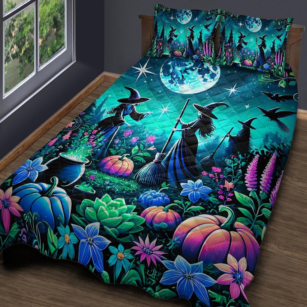 Personalized Moonlit Witch Quilt Bedding Set 3-Pc for Halloween, Yule Personalized Moonlit Witch Quilt Bedding Set 3-Pc for Halloween, Yule