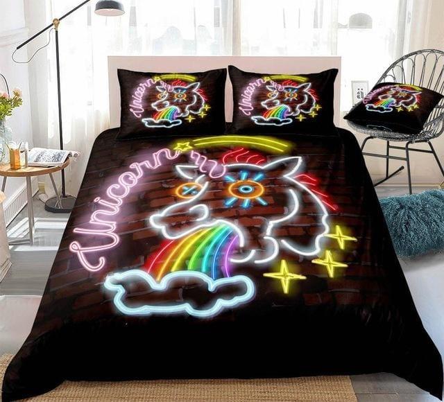 Personalized Neon Light Unicorn Bedding Set Duvet Cover Bedding Set Personalized Neon Light Unicorn Bedding Set Duvet Cover Bedding Set