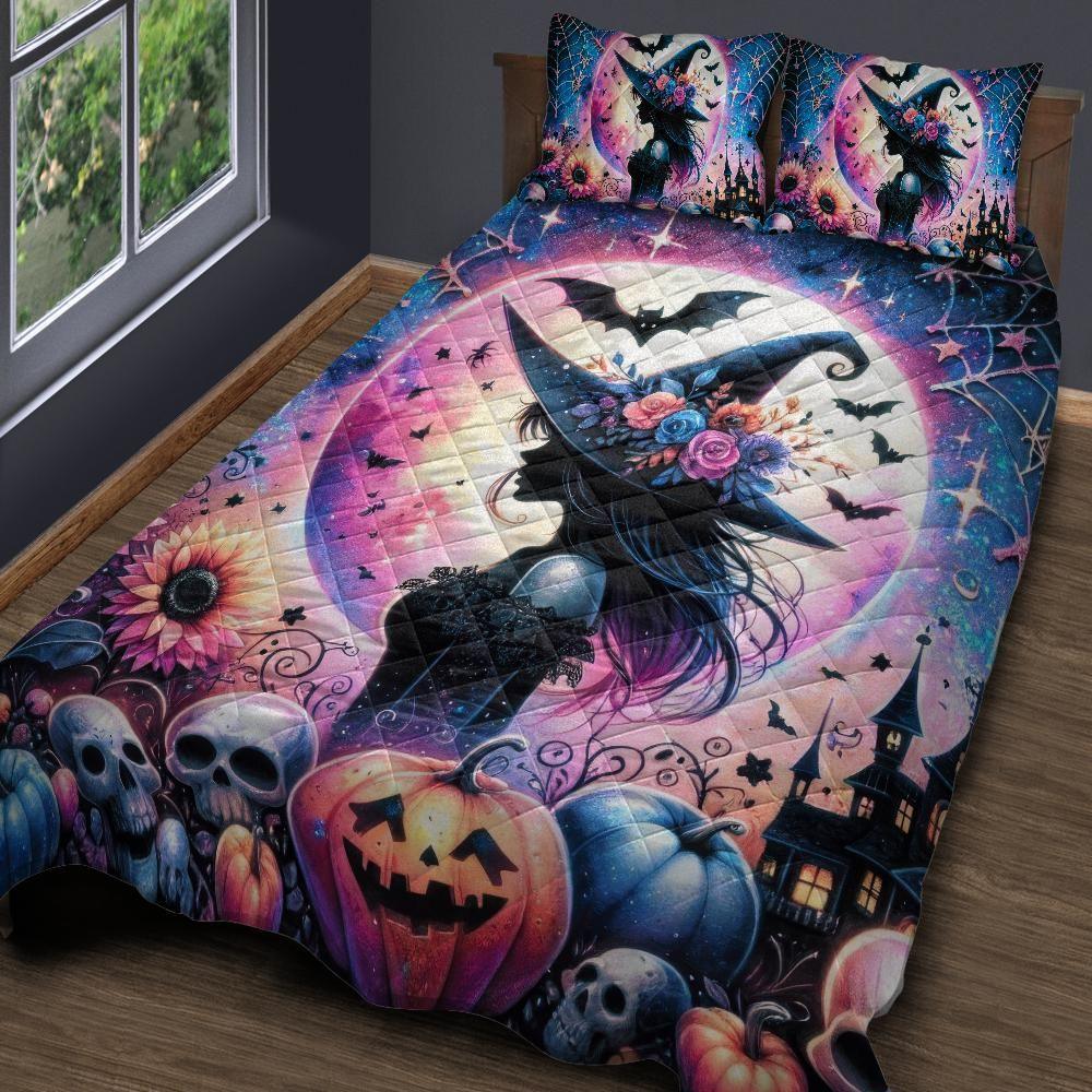 Personalized Pastel Halloween Witch Gothic Quilt Bedding Set 3-Pc Personalized Pastel Halloween Witch Gothic Quilt Bedding Set 3-Pc