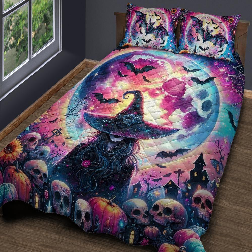 Personalized Pastel Skull Bat Witch Gothic Quilt Bedding Set 3-Pc for Halloween Personalized Pastel Skull Bat Witch Gothic Quilt Bedding Set 3-Pc for Halloween