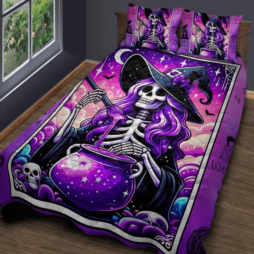Personalized Purple Tarot Skelaton Witch Quilt Bedding Set 3-Pc for Halloween Decor Personalized Purple Tarot Skelaton Witch Quilt Bedding Set 3-Pc for Halloween Decor
