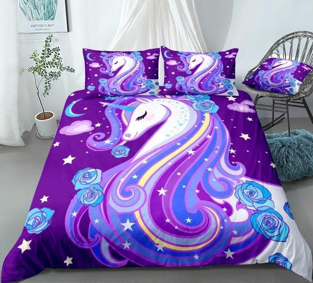 Personalized Purple Unicorn with Roses Bedding Set Duvet Cover Bedding Set Personalized Purple Unicorn with Roses Bedding Set Duvet Cover Bedding Set