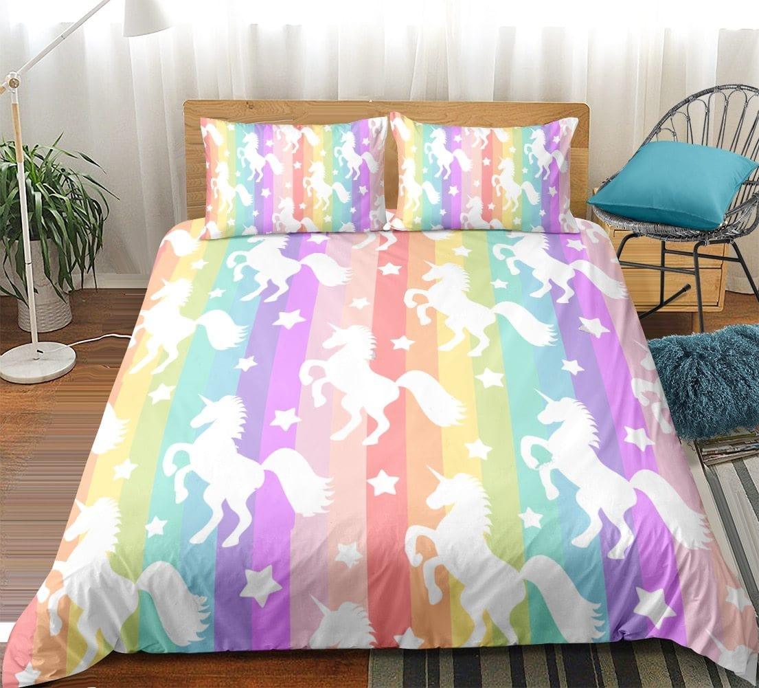 Personalized Rainbow Stripes Unicorn Bedding Sets Duvet Cover Bedding Set Personalized Rainbow Stripes Unicorn Bedding Sets Duvet Cover Bedding Set