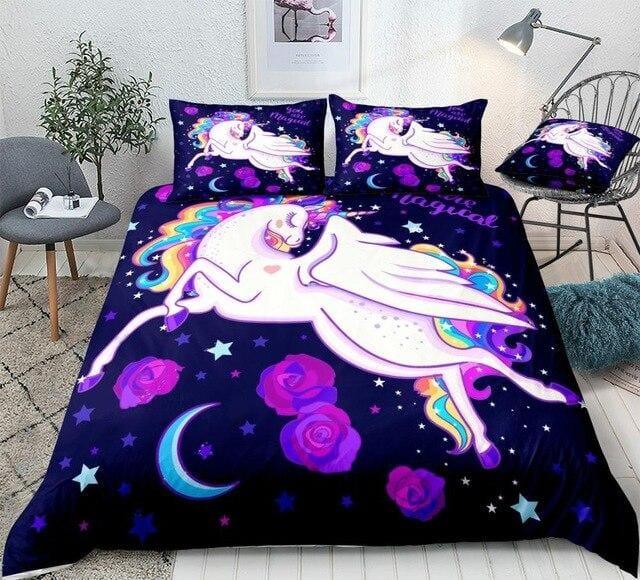 Personalized Rainbow Unicorn Among Stars Bedding Set Duvet Cover Bedding Set Personalized Rainbow Unicorn Among Stars Bedding Set Duvet Cover Bedding Set