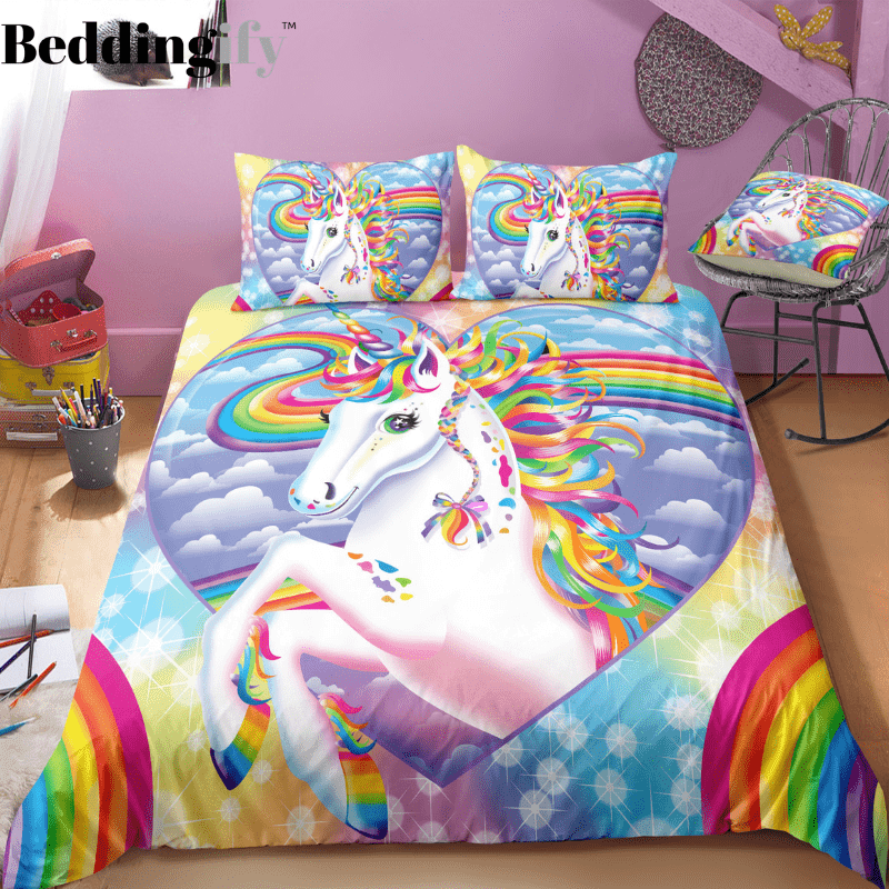 Personalized Rainbow Unicorn Bedding Set Duvet Cover Bedding Set-1 Personalized Rainbow Unicorn Bedding Set Duvet Cover Bedding Set-1