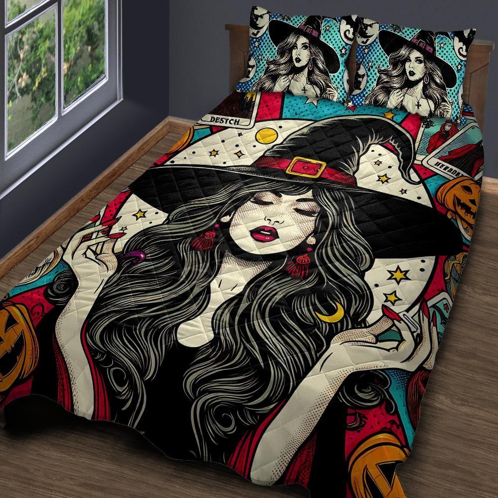 Personalized Retro Witch Quilt Bedding Set 3-Pc for Halloween Decor Personalized Retro Witch Quilt Bedding Set 3-Pc for Halloween Decor