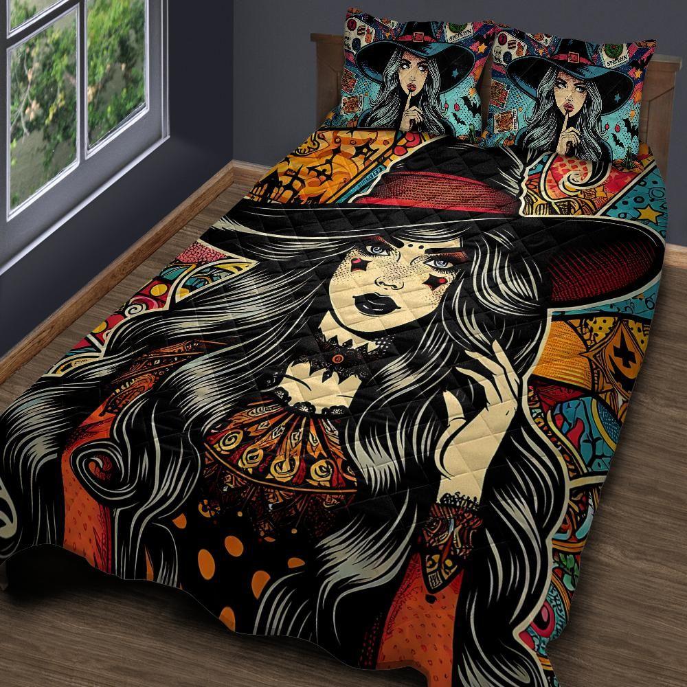 Personalized Retro Witch Quilt Bedding Set 3-Pc for Halloween Decor Personalized Retro Witch Quilt Bedding Set 3-Pc for Halloween Decor