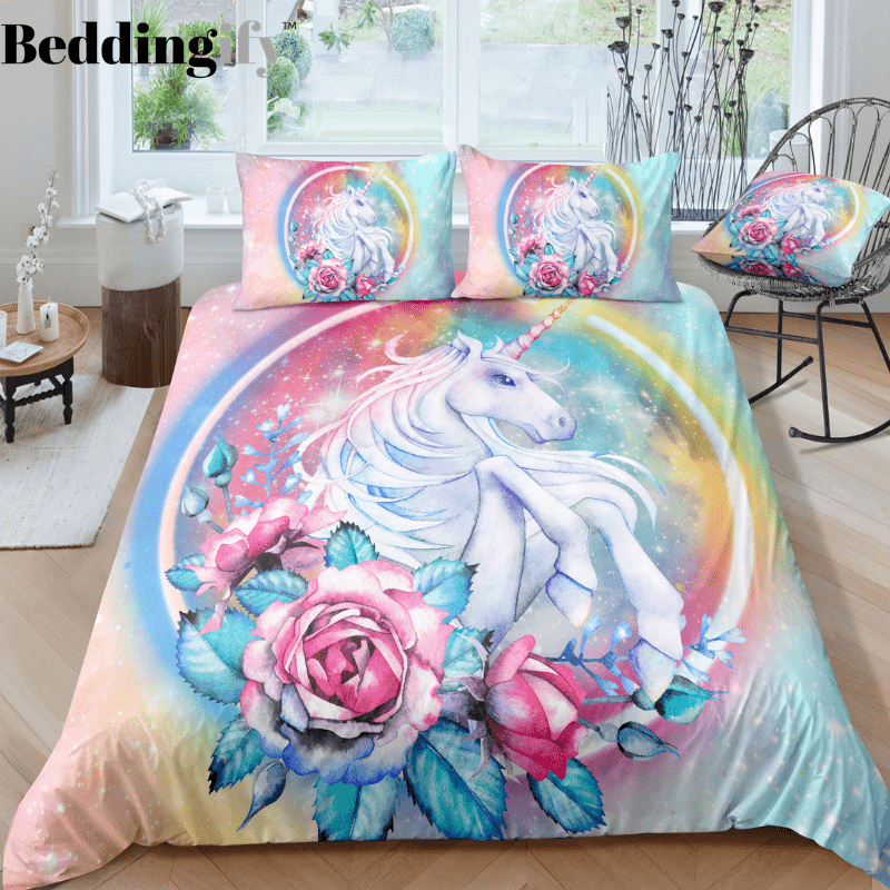 Personalized Rose and Unicorn Bedding Set Duvet Cover Bedding Set Personalized Rose and Unicorn Bedding Set Duvet Cover Bedding Set