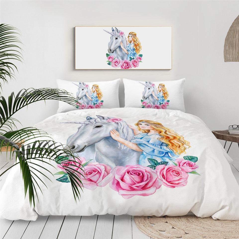 Personalized Rose Unicorn Princess Bedding Set Duvet Cover Bedding Set Personalized Rose Unicorn Princess Bedding Set Duvet Cover Bedding Set