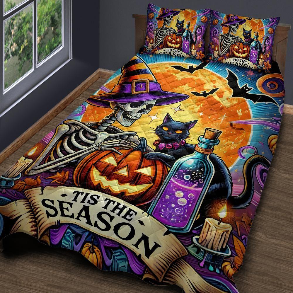 Personalized Skelaton Witch Black Cat Spooky Quilt Bedding Set 3-Pc for Halloween Personalized Skelaton Witch Black Cat Spooky Quilt Bedding Set 3-Pc for Halloween