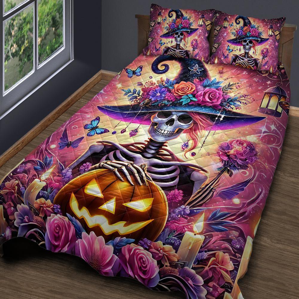 Personalized Skelaton Witch Quilt Bedding Set 3-Pc for Halloween Personalized Skelaton Witch Quilt Bedding Set 3-Pc for Halloween