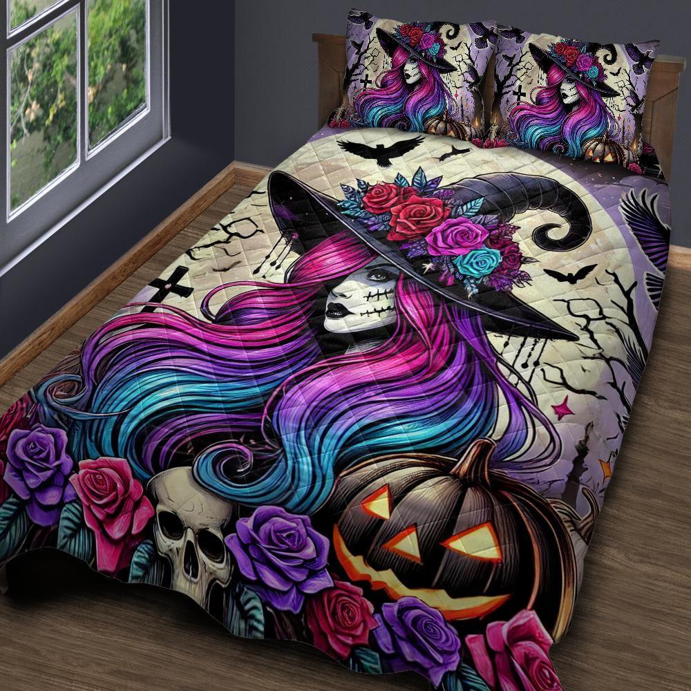 Personalized Spooky Witch Gothic Quilt Bedding Set 3-Pc for Halloween Personalized Spooky Witch Gothic Quilt Bedding Set 3-Pc for Halloween