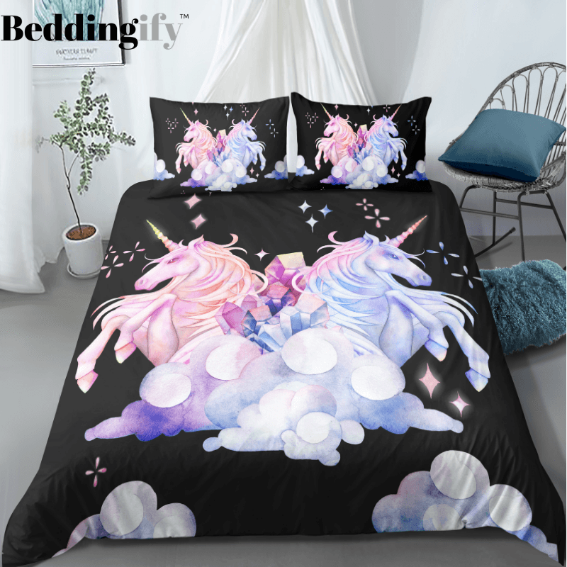 Personalized Two Unicorns On Cloud Bedding Set Duvet Cover Bedding Set Personalized Two Unicorns On Cloud Bedding Set Duvet Cover Bedding Set