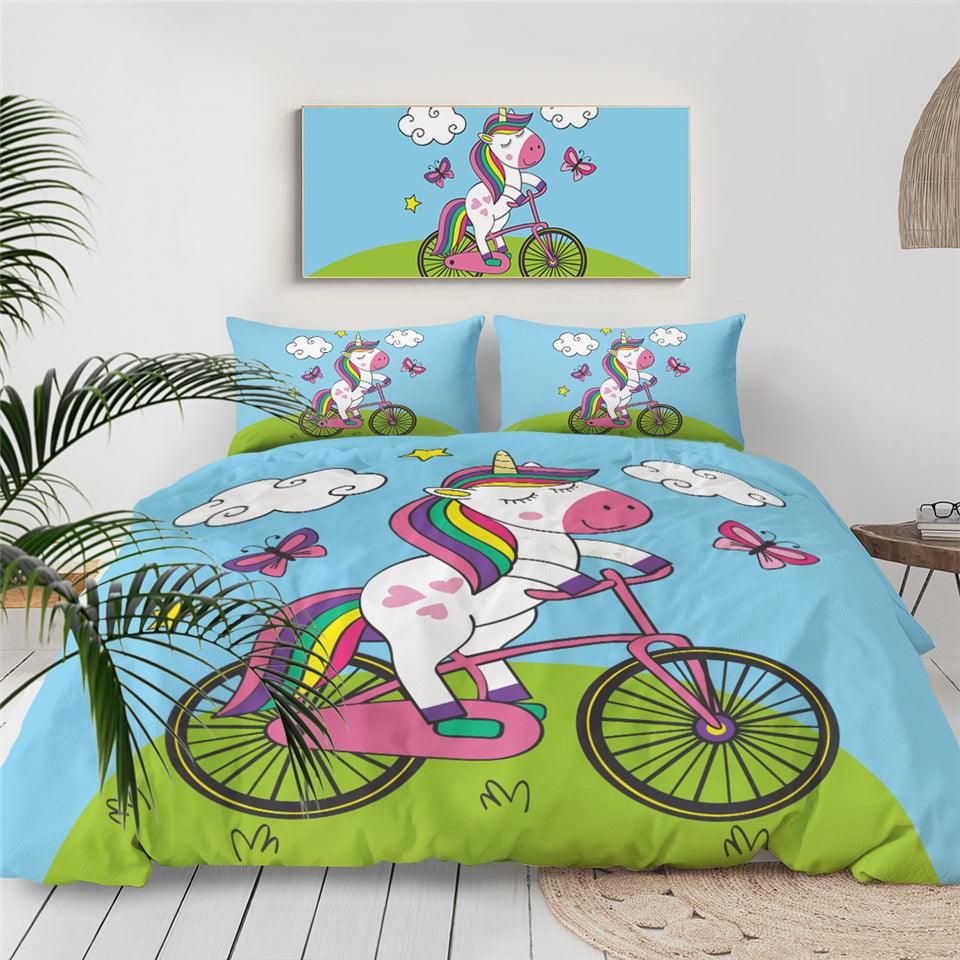 Personalized Unicorn Riding Bicycle Bedding Set Duvet Cover Bedding Set Personalized Unicorn Riding Bicycle Bedding Set Duvet Cover Bedding Set