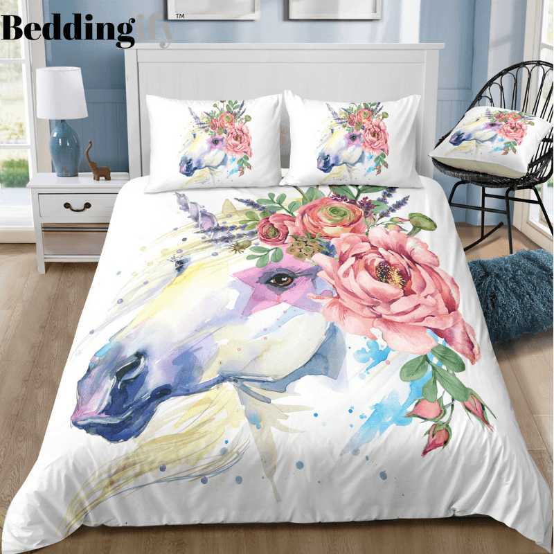 Personalized Unicorn Wear Flowers Bedding Set Duvet Cover Bedding Set Personalized Unicorn Wear Flowers Bedding Set Duvet Cover Bedding Set