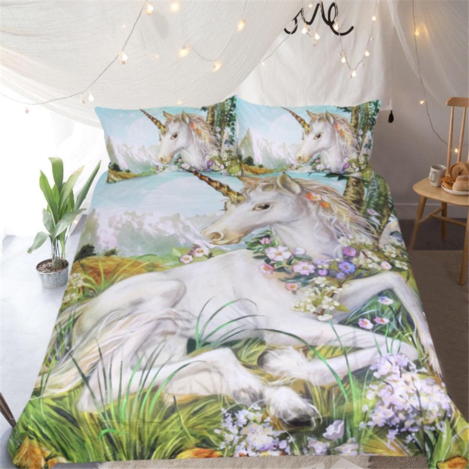 Personalized Watercolor Floral Unicorn Bedding Set Duvet Cover Bedding Set-1 Personalized Watercolor Floral Unicorn Bedding Set Duvet Cover Bedding Set-1