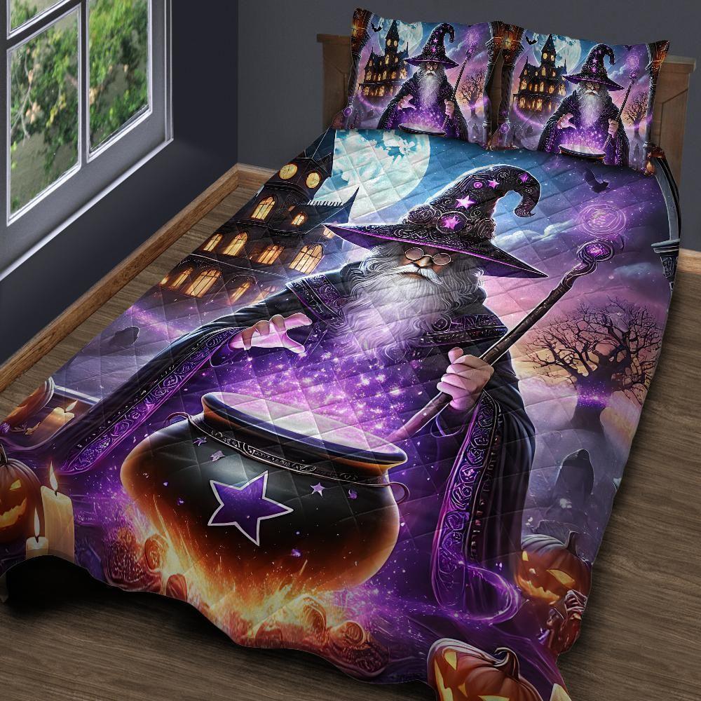 Personalized Whimsical Wizard Halloween Quilt Bedding Set 3-Pc Personalized Whimsical Wizard Halloween Quilt Bedding Set 3-Pc