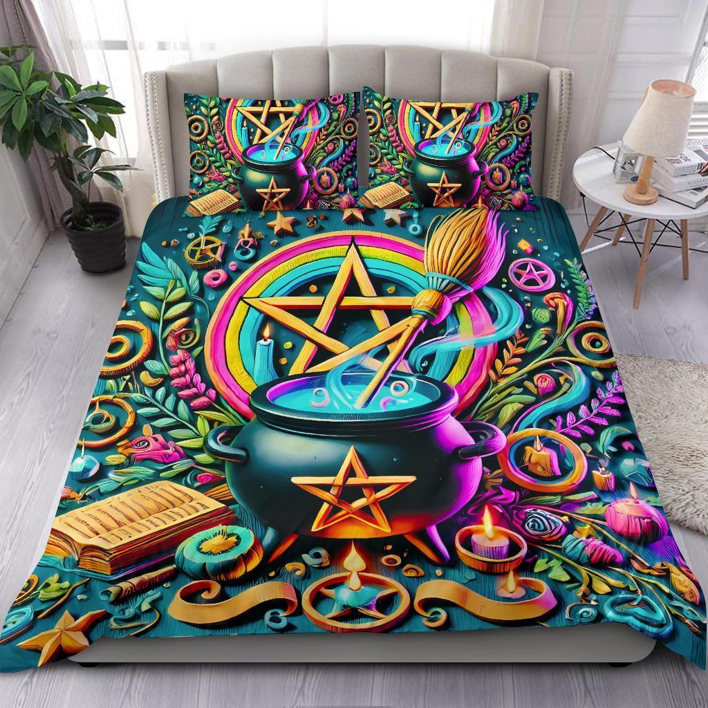 Personalized Wicca Pentagram Cauldron Witchy Duvet Cover Bedding Set 3-pc for Halloween Personalized Wicca Pentagram Cauldron Witchy Duvet Cover Bedding Set 3-pc for Halloween