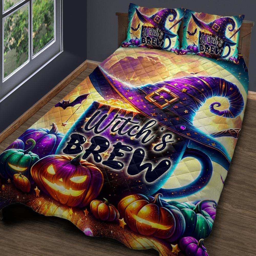 Personalized Witch's Brew Halloween Quilt Bedding Set 3-Pc Personalized Witch's Brew Halloween Quilt Bedding Set 3-Pc