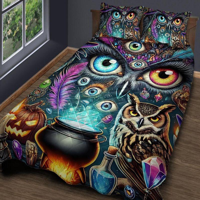 Personalized Witchy Owl Halloween Quilt Bedding Set 3-Pc Personalized Witchy Owl Halloween Quilt Bedding Set 3-Pc
