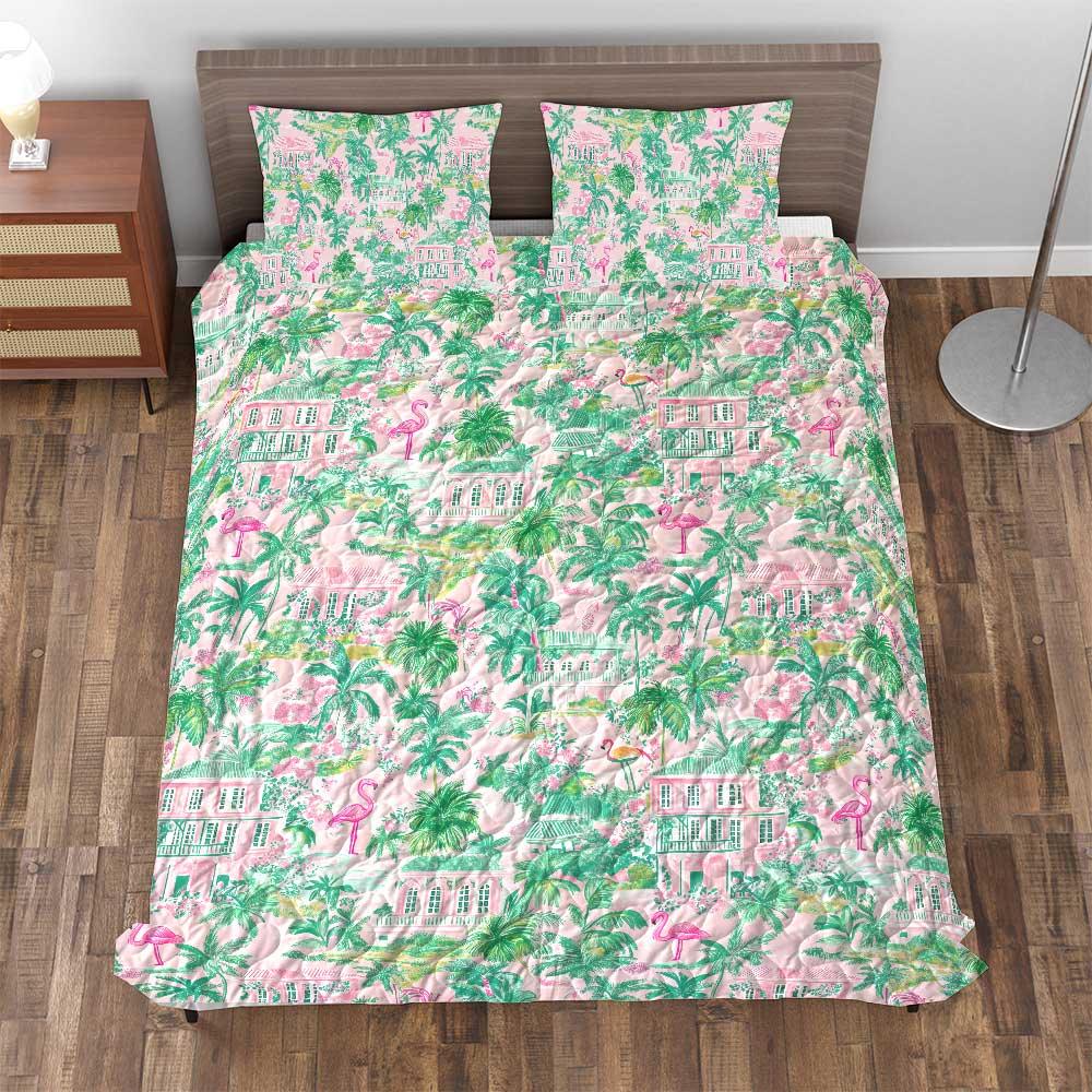 Preppy Lilly P Inspired Flamingo Vacay Pink Mint Quilt Bedding Set Personalized 3-Piece Quilt Bedding Set Preppy Lilly P Inspired Flamingo Vacay Pink Mint Quilt Bedding Set Personalized 3-Piece Quilt Bedding Set