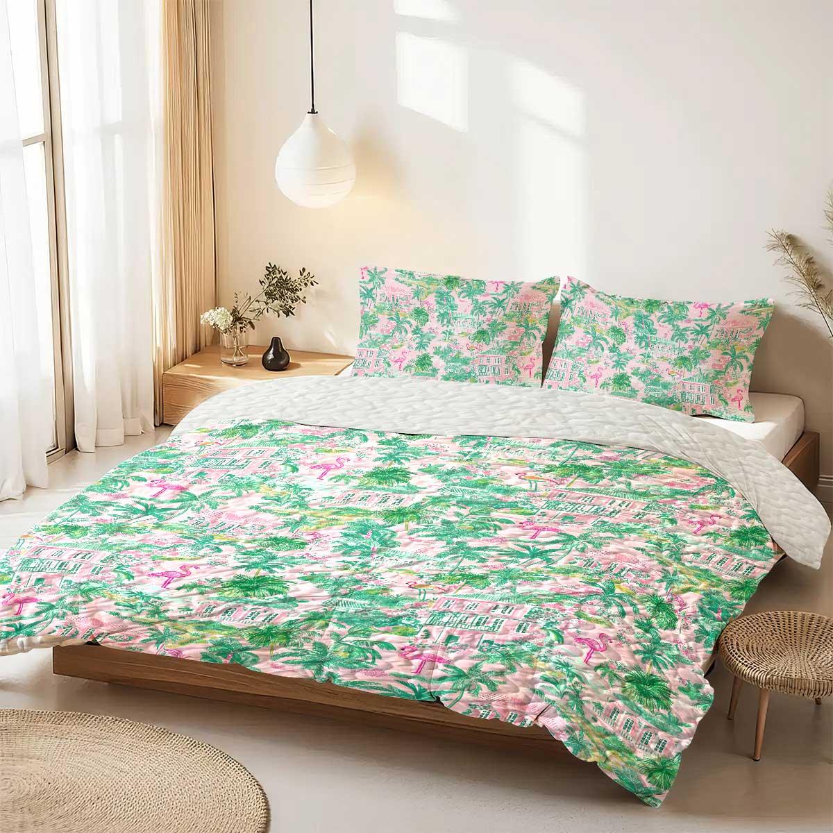 Preppy Lilly P Inspired Flamingo Vacay Pink Mint Quilt Bedding Set Personalized 3-Piece Quilt Bedding Set Preppy Lilly P Inspired Flamingo Vacay Pink Mint Quilt Bedding Set Personalized 3-Piece Quilt Bedding Set